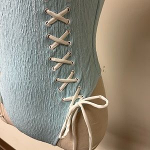 Frankie’s Bikini, Medium Kylee crinkle 1-piece. New w/tags. Beautiful pale blue.